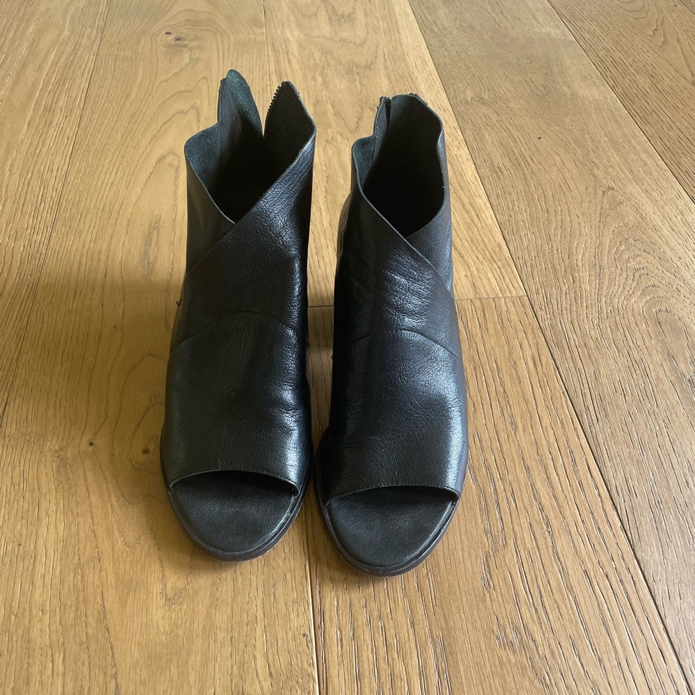 Genuine leather, open toe heels